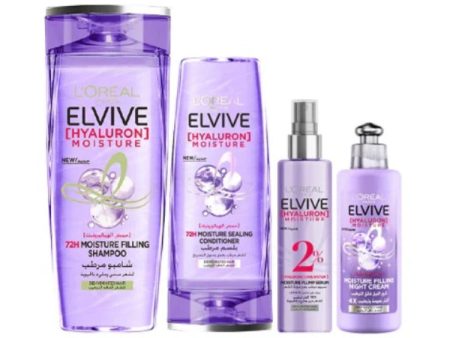 Elvive Hyaluron Moisture Shampoo 400ML + Conditioner 200 ML + Moisture Plump Serum + Night Cream At 20% OFF Discount